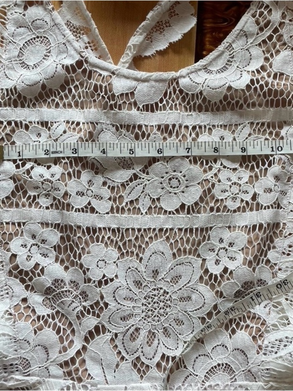 For Love and Lemon Giani White lace apron mini dress with open back and sides. - Picture 10 of 12